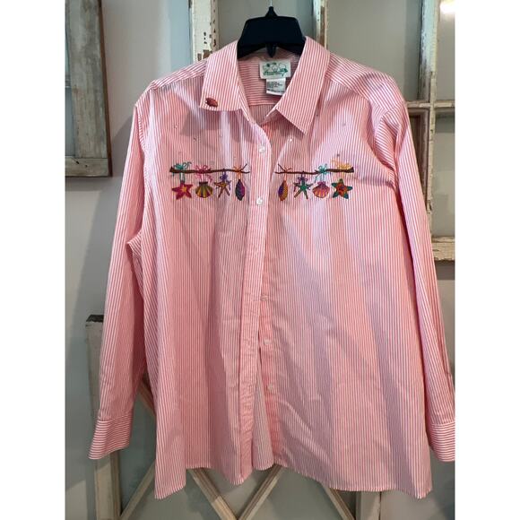 The Quacker Factory size 1X striped button down shirt seashells - Picture 1 of 4